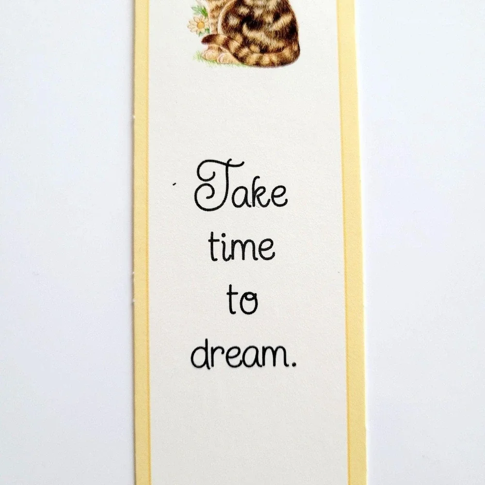 Vintage Tabby Cat paperboard Bookmark butterfly flowers Take Time Dream 80s/90s